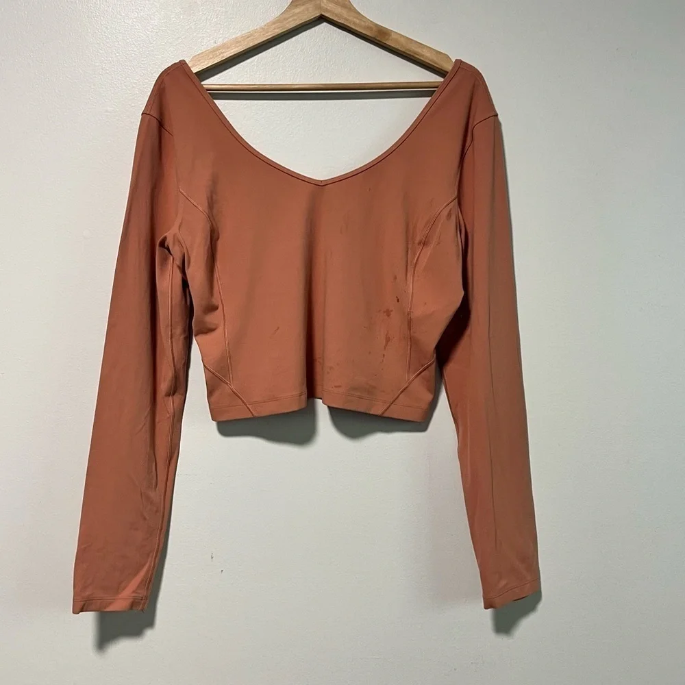 Lululemon Rust Orange Long Sleeve Scoop Back Crop Top